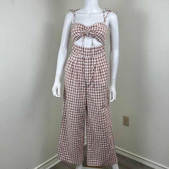 Song of Style Womens Size S Brown Senna Gingham Cutout Wide Leg Jumpsuit Pants - Picture 9 of 15